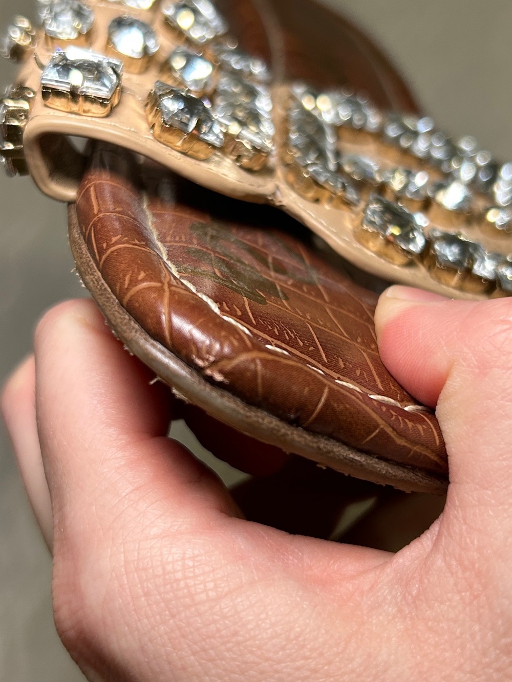 Sam Edelman Brown and Tan Crystal-Embellished Slide Sandals - Picture 5 of 6